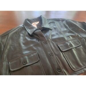 Steve Madden Faux Leather Shacket Womens Medium Black Button Down BM308104